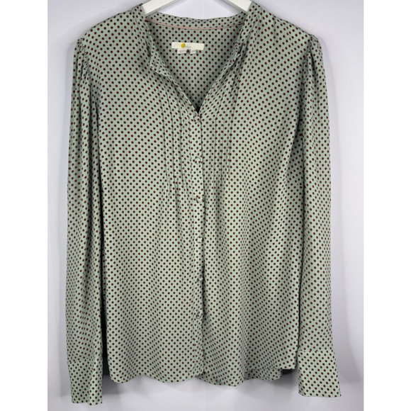 Boden Pintuck Top Women's Sz US 14 Mint Brown Polka Dot Viscose Office Feminine - Picture 1 of 9